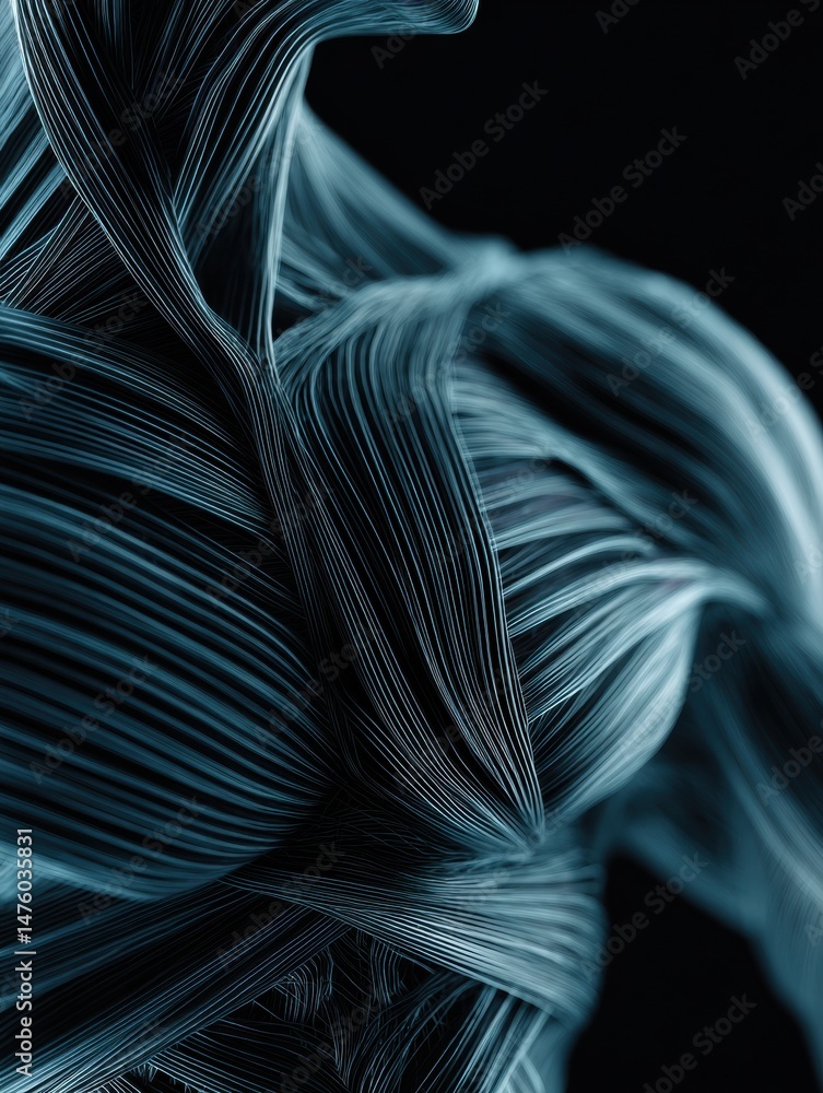 Poster abstract dark blue lines symbolize muscle groups in an artistic interpretation focused on human anat