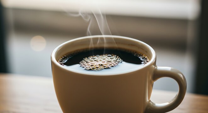 Hot Coffee in a Mug with Steam