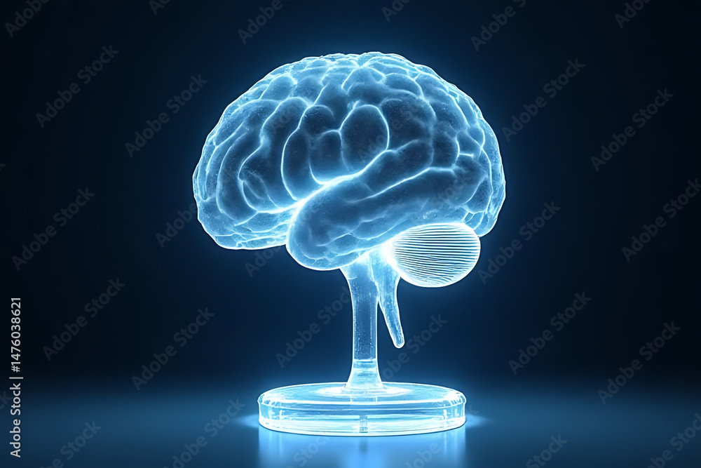 Poster neuroscience event exploring the human brain science lab digital art dark environment close-up
