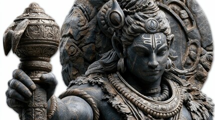 Fototapeta premium Lord shiva sculpture with intricate textures temple grounds art photography serene environment close-up view