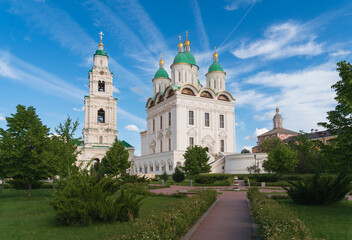 Cathedral of the Assumption of the Blessed Virgin Mary with a bell tower on the territory of the historical and architectural complex Astrakhan Kremlin on a sunny spring day, Astrakhan, Russia