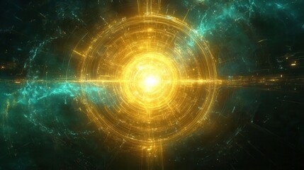 Fototapeta premium Abstract Gold and Teal Energy Burst Futuristic Design