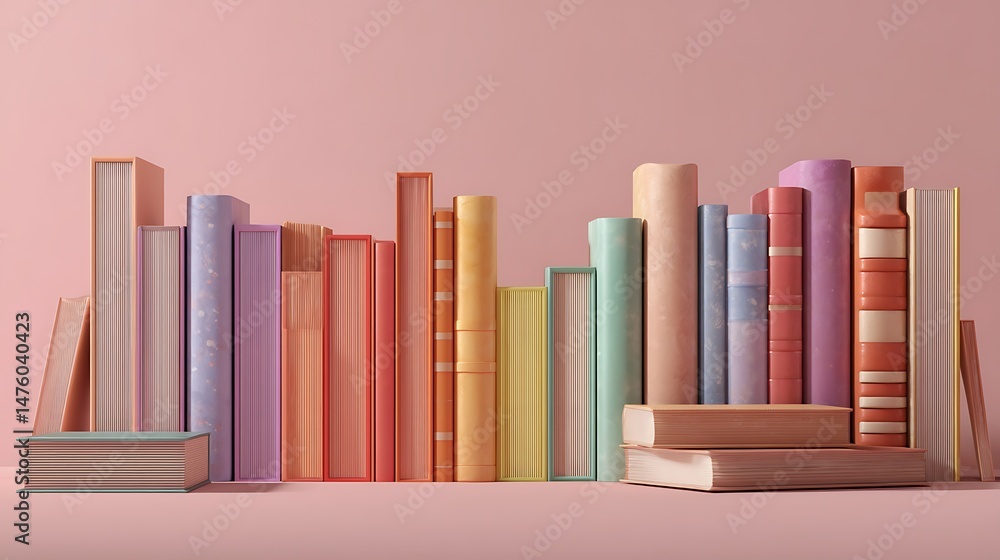 Poster books rendered in 3d with a unique font style isolated pastel background copy space