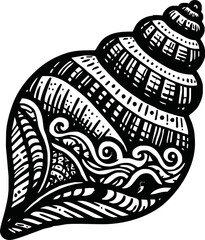 A black and white sea shell illustration line art of a coloring page