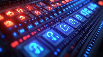 Futuristic Interface with Illuminated Control Panel Buttons