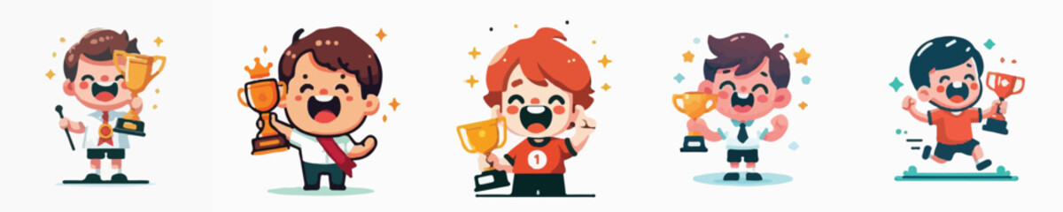 Vector of a proud child of parents holding a champion's trophy