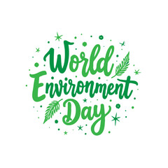 Calligraphic 'World Environment Day' design with whimsical foliage elements
