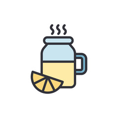 Stylized Illustration Of Hot Lemonade In A Jar With Lemon Slice