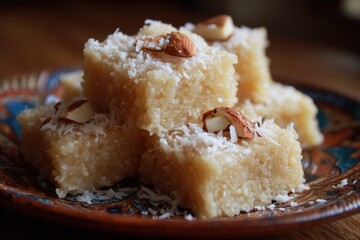 Coconut Barfi Indian sweet made with coconut and condensed milk