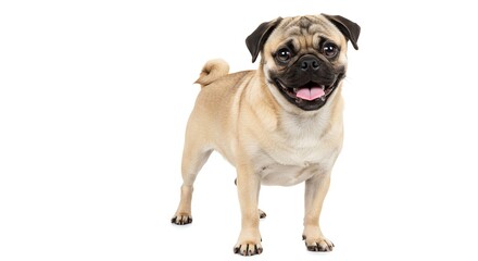 Fototapeta premium Happy Pug Dog Standing on White Background