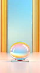 Abstract backdrop with oval sphere, stripes, and light blue background