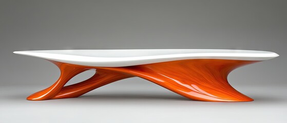 Unique modern furniture piece an orange base with a white, curved top