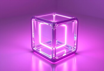 Glowing 3D Cube with Neon Light
