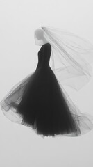 Black tulle gown, floating