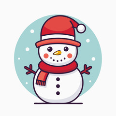 Cute Cartoon Snowman in Santa Hat & Scarf - Christmas Illustration