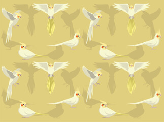 Bird Cockatiel Parrot Lutino Cartoon Character Seamless Wallpaper Background