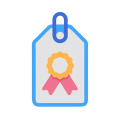 Award tag with ribbon for product promotions, vector illustration