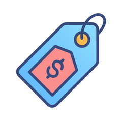 Blue price tag icon with dollar symbol illustration