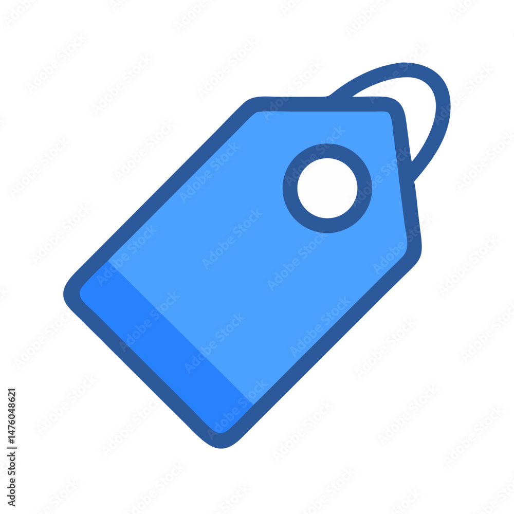 Poster blue price tag icon with rounded edges and hanging loop
