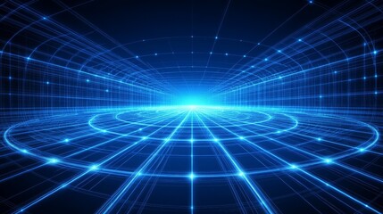 Obraz premium Abstract Blue Digital Network Tunnel Background Futuristic Technology Concept