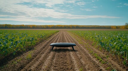 Dark bench in a field