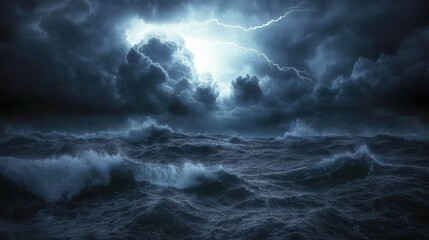 Dramatic Ocean Storm with Lightning and Dark Clouds