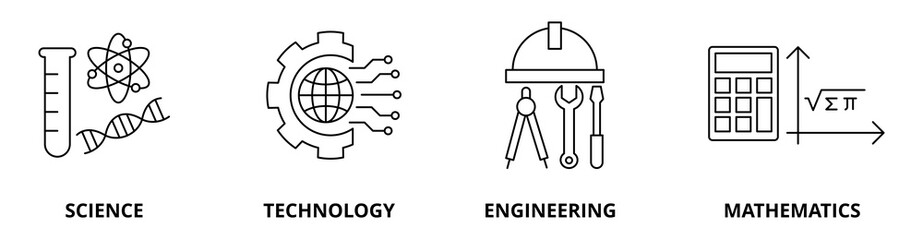 STEM icon set with science, technology, engineering, and mathemathics