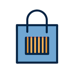 Stylized shopping bag icon with vertical stripes design element