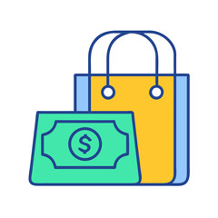Shopping bag and money illustration on black background