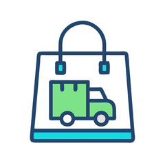 Delivery truck in shopping bag icon for online orders