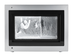 Grainy Black and White Image on Silver Framed Screen