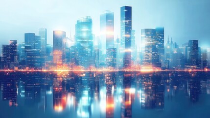 Fototapeta premium Futuristic Cityscape Reflection at Night