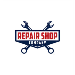 Repair shop logo with simple retro style design
