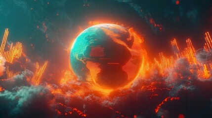 Obraz premium Futuristic Digital Globe with Glowing Cityscapes