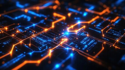 Fototapeta premium Abstract Digital Network Glowing Circuit Board Technology Background