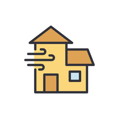 Stylized Representation Of A House Subject To Strong Wind Illustration