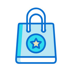 Blue shopping bag with star icon on black background
