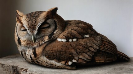 Obraz premium Serene Owl: A Resting Brown Owl in Naturalistic Style