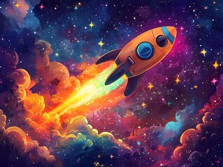 Naklejka premium The spacecraft rushed into the stars
