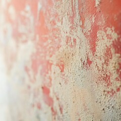 Close up of weathered red painted wall with peeling paint and sandy texture detail abstract