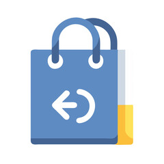 Blue shopping bag with return symbol on a black background