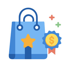 Shopping bag icon design represents purchasing rewards and prizes