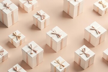 Elegant Pastel Presents Arranged in a Repetitive Pattern on a Soft Neutral Background