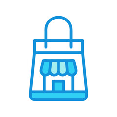 Blue shopping bag icon representing small local business