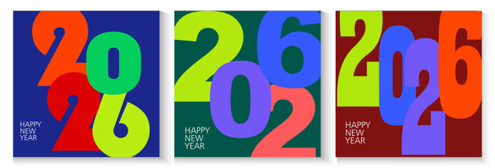 Creative concept of 2026 Happy New Year posters banner set. Design templates with typography for season decoration and celebration. trendy Minimalistic for branding, banner, cover, card backgrounds