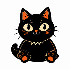 Cute Cartoon Black Cat Illustration, Halloween Pet