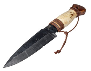 Black-Bladed Knife with Bone Handle and Leather Wrap