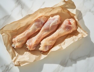 Fresh chicken drumsticks on parchment paper