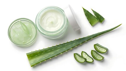 Aloe Vera Skincare Products Display with Cream and Gel