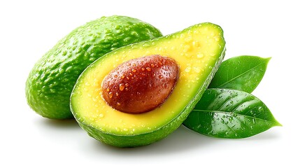 Juicy Avocado Halved with Leaves with Fresh  Ripe.